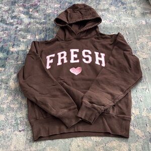 Fresh Brown Hoodie with Pink Heart